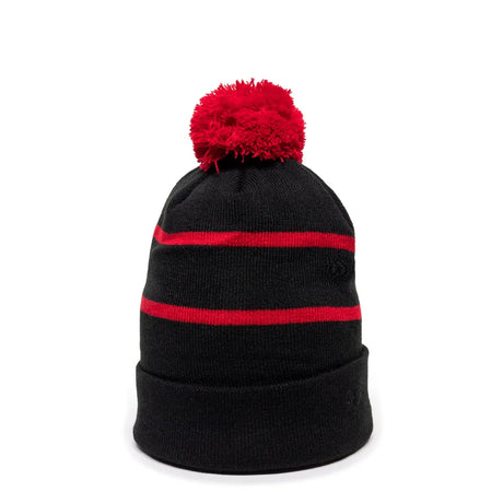 Outdoor Cap KNF-100 Striped Beanie with Black Fleece Lining & Pom Unisex Accessories Hats & Caps