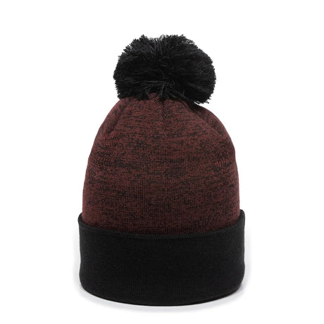 Outdoor Cap PWC-100 Heathered Acrylic Knit Beanie with Pom Unisex Accessories Hats & Caps
