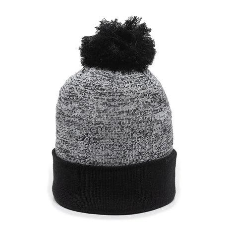 Outdoor Cap PWC-100 Heathered Acrylic Knit Beanie with Pom Unisex Accessories Hats & Caps
