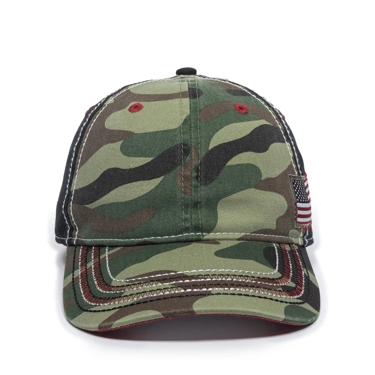 Outdoor Cap AGC-100 Generic Camo/ Black/ American Flag Unstructured Solid Back Hat Unisex Accessories Hats & Caps