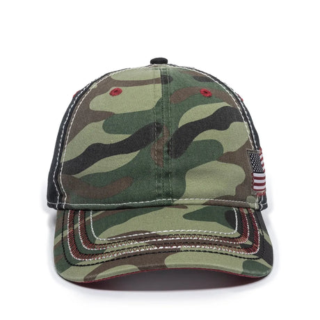 Outdoor Cap AGC-100 Generic Camo/ Black/ American Flag Unstructured Solid Back Hat Unisex Accessories Hats & Caps