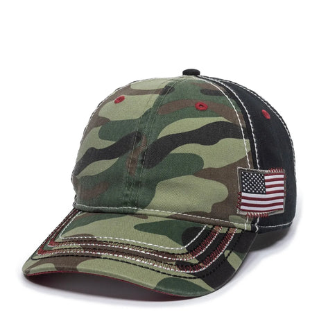 Outdoor Cap AGC-100 Generic Camo/ Black/ American Flag Unstructured Solid Back Hat Unisex Accessories Hats & Caps