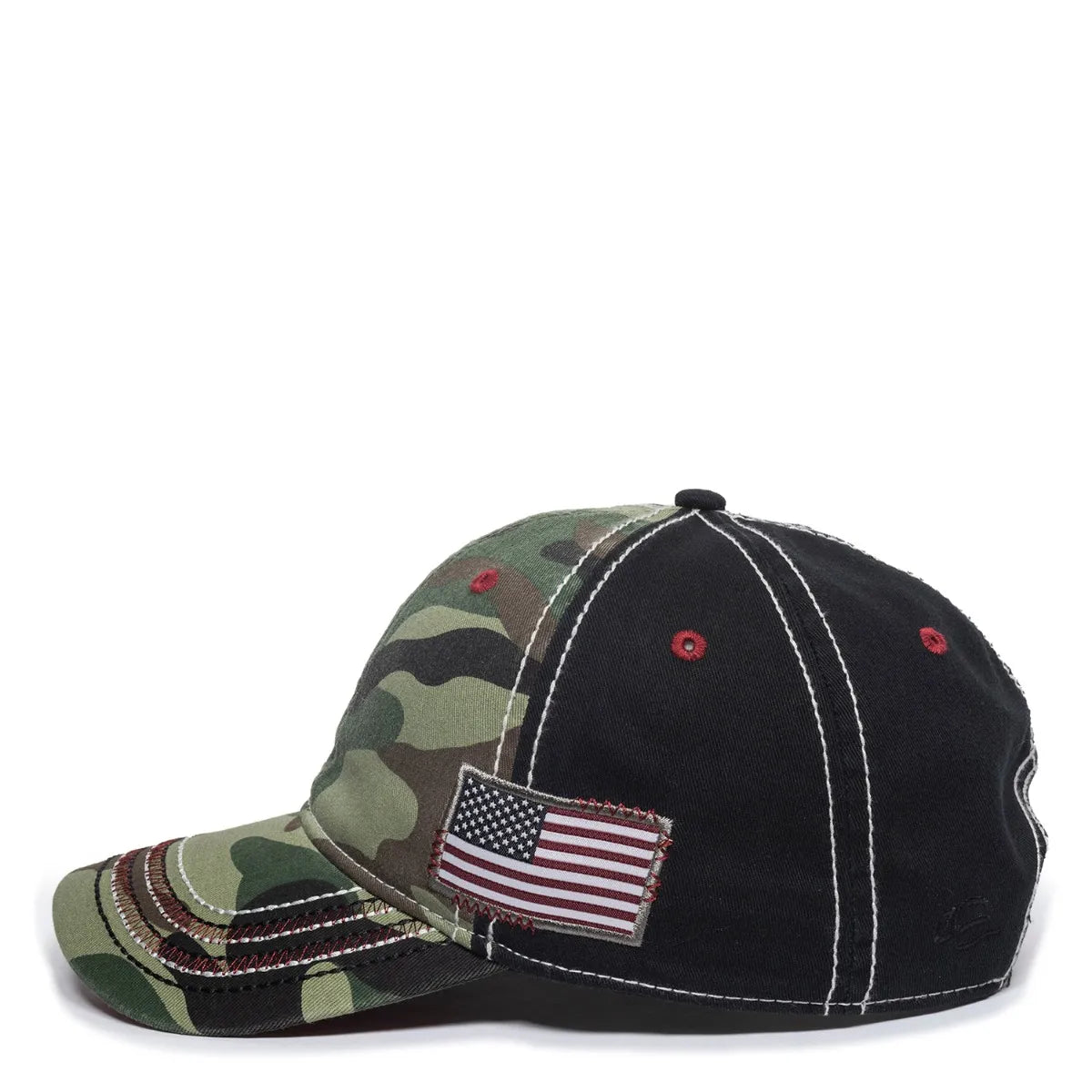 Outdoor Cap AGC-100 Generic Camo/ Black/ American Flag Unstructured Solid Back Hat Unisex Accessories Hats & Caps