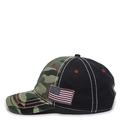 Outdoor Cap AGC-100 Generic Camo/ Black/ American Flag Unstructured Solid Back Hat Unisex Accessories Hats & Caps