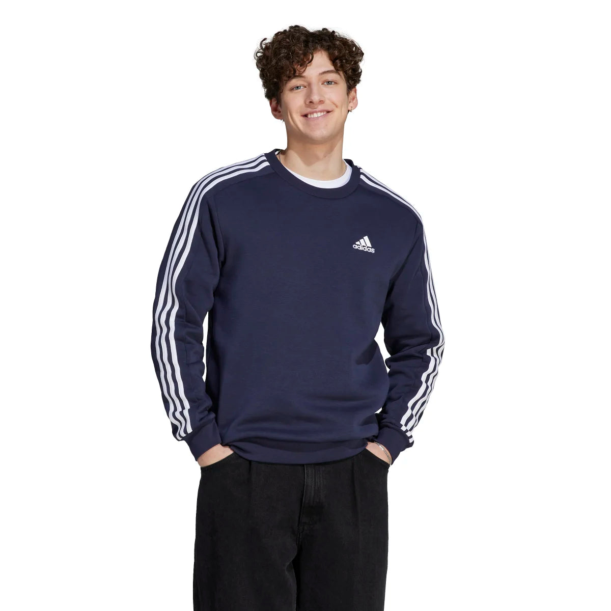 adidas Men's Essentials Fleece 3-Stripes Sweatshirt Mens Apparel Sweatshirts & Fleece