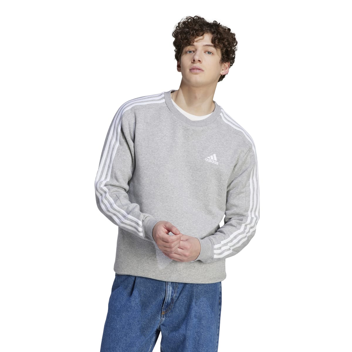 adidas Men's Essentials Fleece 3-Stripes Sweatshirt Mens Apparel Sweatshirts & Fleece