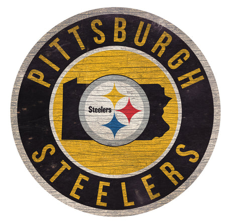 Fan Creations Pittsburgh Steelers 12 Inch Round State Design Wood Sign Fan Gear NFL Pittsburgh Steelers