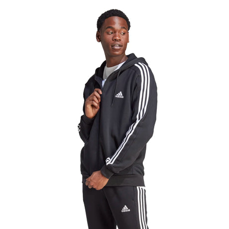 adidas Men's 3-Stripes Fleece Full-Zip Hoodie Mens Apparel Sweatshirts & Fleece