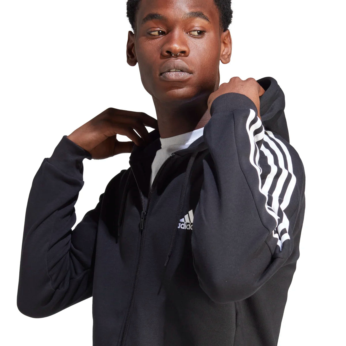 adidas Men's 3-Stripes Fleece Full-Zip Hoodie Mens Apparel Sweatshirts & Fleece