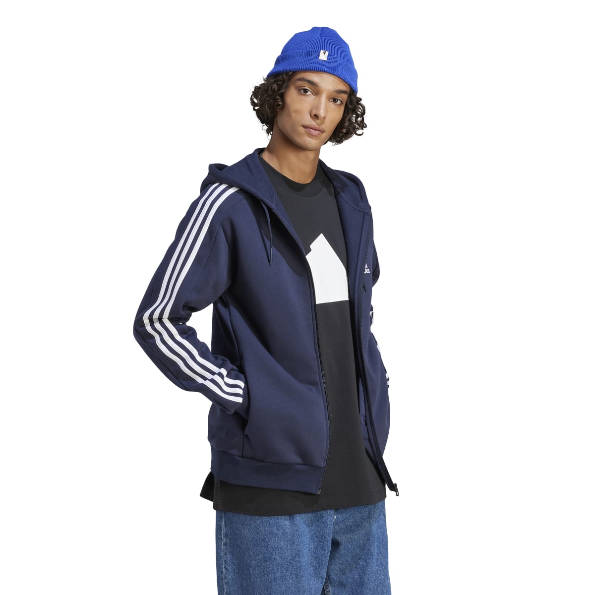 adidas Men's 3-Stripes Fleece Full-Zip Hoodie Mens Apparel Sweatshirts & Fleece