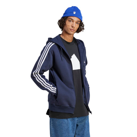 adidas Men's 3-Stripes Fleece Full-Zip Hoodie Mens Apparel Sweatshirts & Fleece