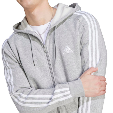 adidas Men's 3-Stripes Fleece Full-Zip Hoodie Mens Apparel Sweatshirts & Fleece