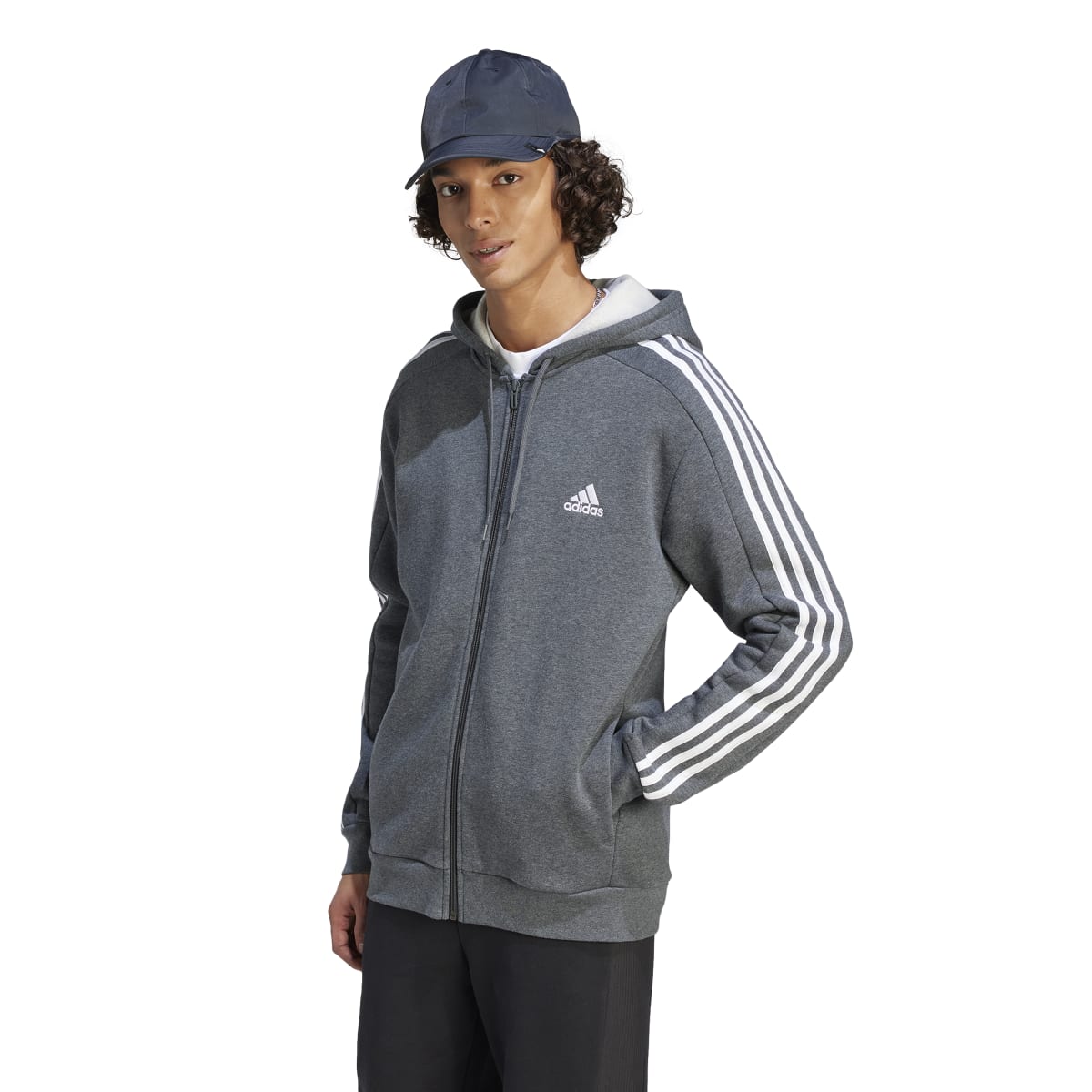 adidas Men's 3-Stripes Fleece Full-Zip Hoodie Mens Apparel Sweatshirts & Fleece