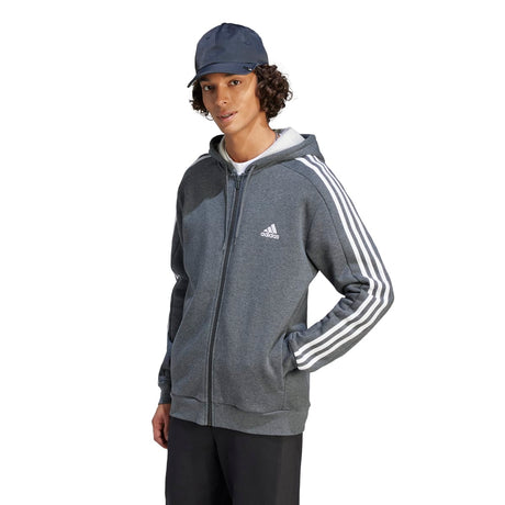 adidas Men's 3-Stripes Fleece Full-Zip Hoodie Mens Apparel Sweatshirts & Fleece