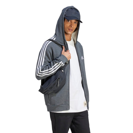 adidas Men's 3-Stripes Fleece Full-Zip Hoodie Mens Apparel Sweatshirts & Fleece