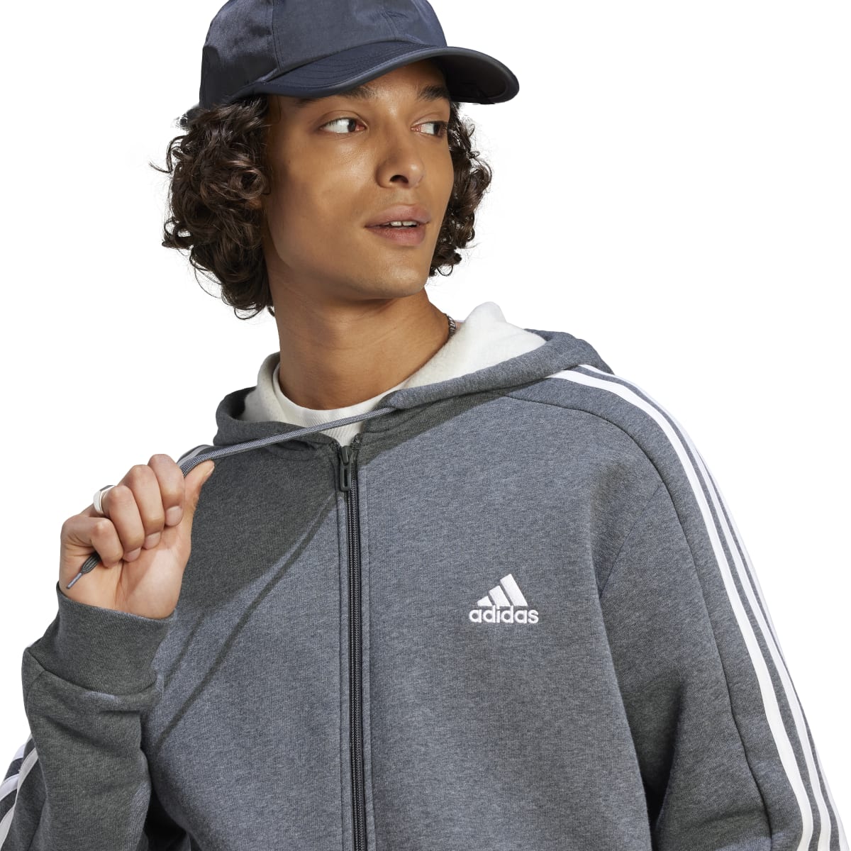 adidas Men's 3-Stripes Fleece Full-Zip Hoodie Mens Apparel Sweatshirts & Fleece