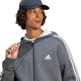 adidas Men's 3-Stripes Fleece Full-Zip Hoodie Mens Apparel Sweatshirts & Fleece