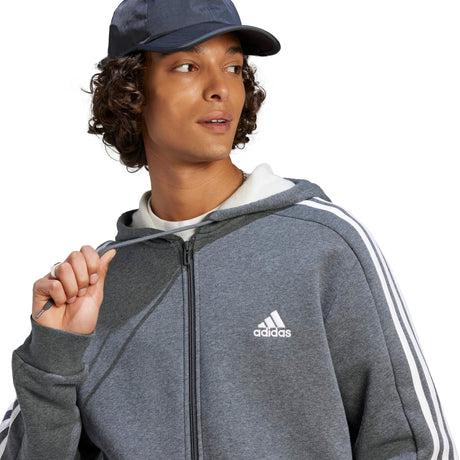 adidas Men's 3-Stripes Fleece Full-Zip Hoodie Mens Apparel Sweatshirts & Fleece