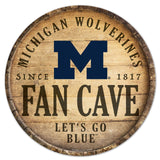 Wincraft Michigan Wolverines 14 Inch Round Barrel Top Design Wood Sign Fan Gear NCAA Michigan Wolverines