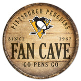 Wincraft Pittsburgh Penguins 14 Inch Round Barrel Top Design Wood Sign - Special Order Fan Gear NHL Pittsburgh Penguins