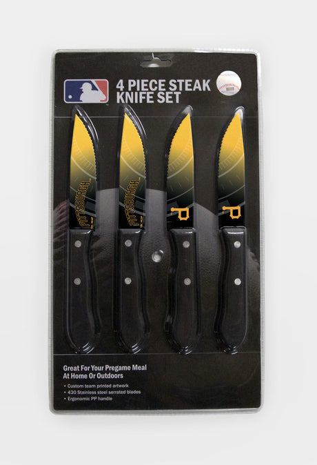 The Sports Vault Pittsburgh Pirates 4 Pack Steak Knife Set Fan Gear MLB Pittsburgh Pirates