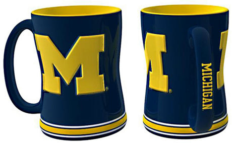 Logo Brands Michigan Wolverines 14oz Team Color Sculpted Relief Coffee Mug Fan Gear NCAA Michigan Wolverines