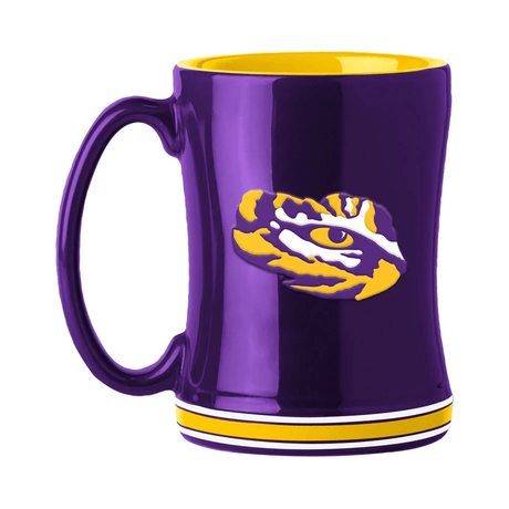 Logo Brands LSU Tigers 14oz Team Color Sculpted Relief Coffee Mug Fan Gear NCAA LSU Tigers