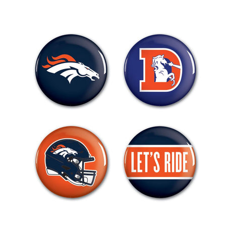 Wincraft Denver Broncos 4 Pack Buttons Fan Gear NFL Denver Broncos