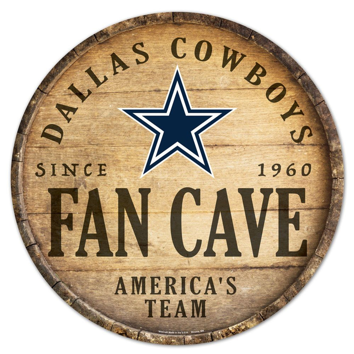 Wincraft Dallas Cowboys 14 Inch Round Barrel Top Design Wood Sign Fan Gear NFL Dallas Cowboys