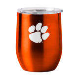 Logo Brands Clemson Tigers 16oz Stainless Steel Curved Travel Tumbler Fan Gear NCAA Clemson Tigers