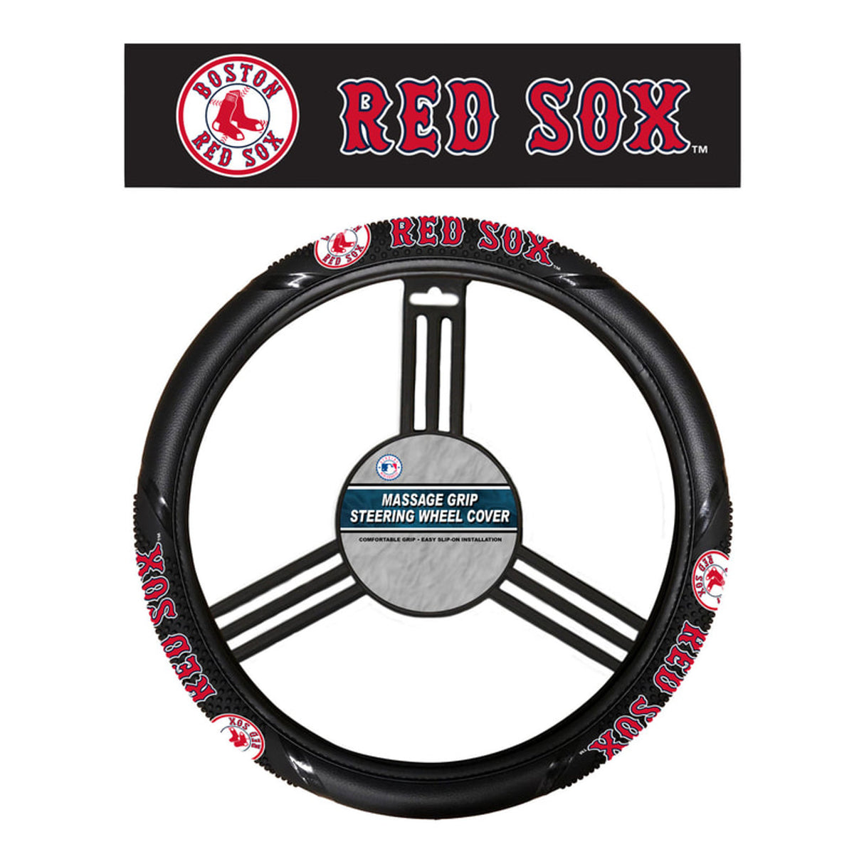 Fremont Die Boston Red Sox Massage Grip Steering Wheel Cover Fan Gear MLB Boston Red Sox
