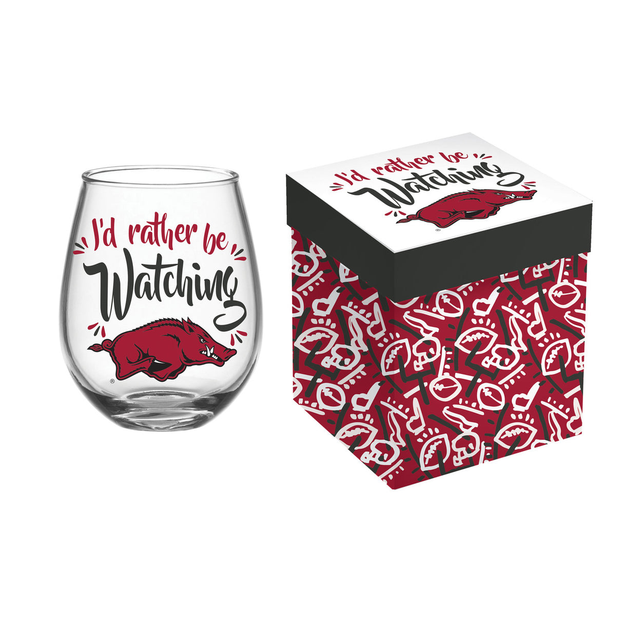 Evergreen Enterprises Arkansas Razorbacks 17oz Stemless Wine Glass Fan Gear NCAA Arkansas Razorbacks