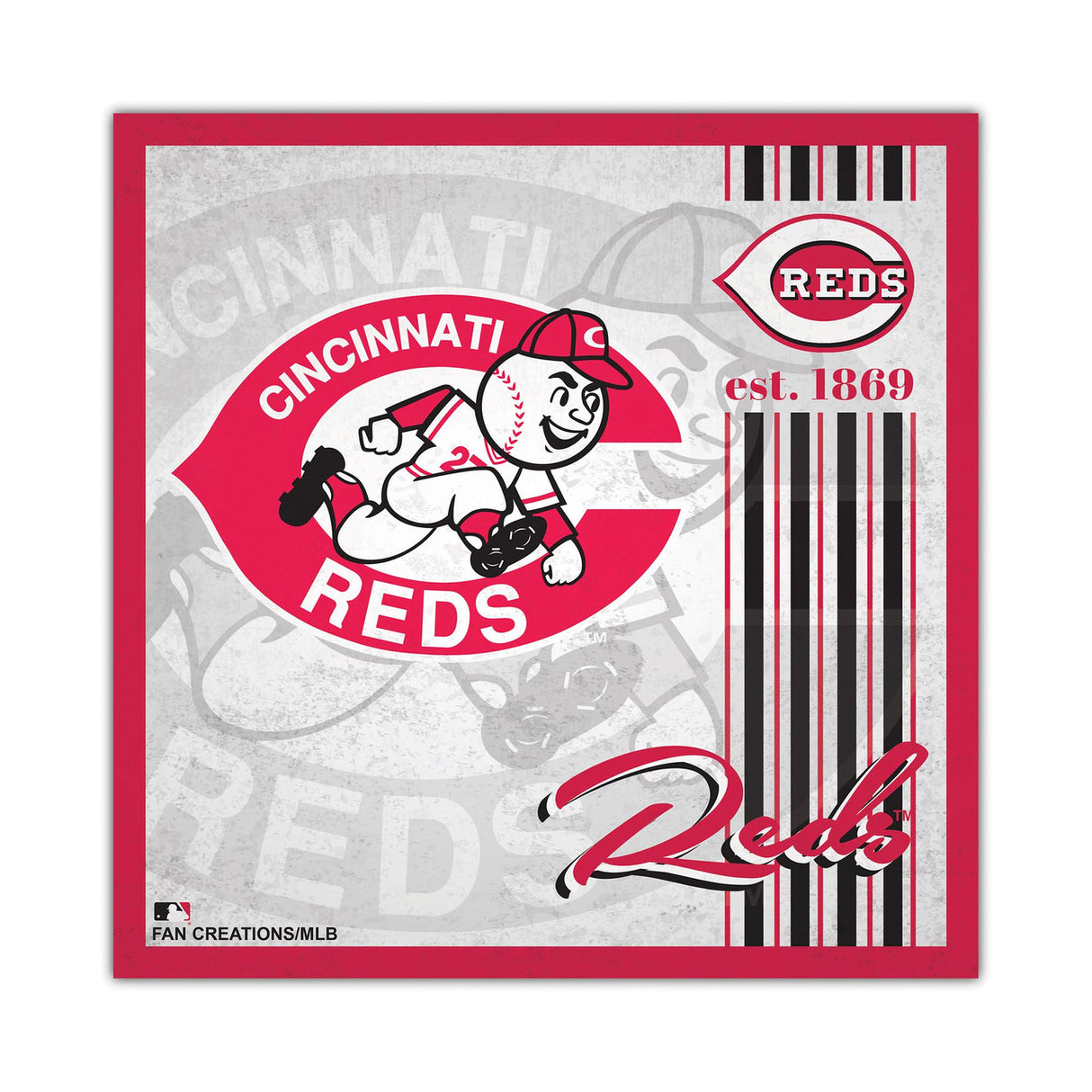 Fan Creations Cincinnati Reds Album Design Wood 10x10 Sign - Special Order Fan Gear MLB Cincinnati Reds