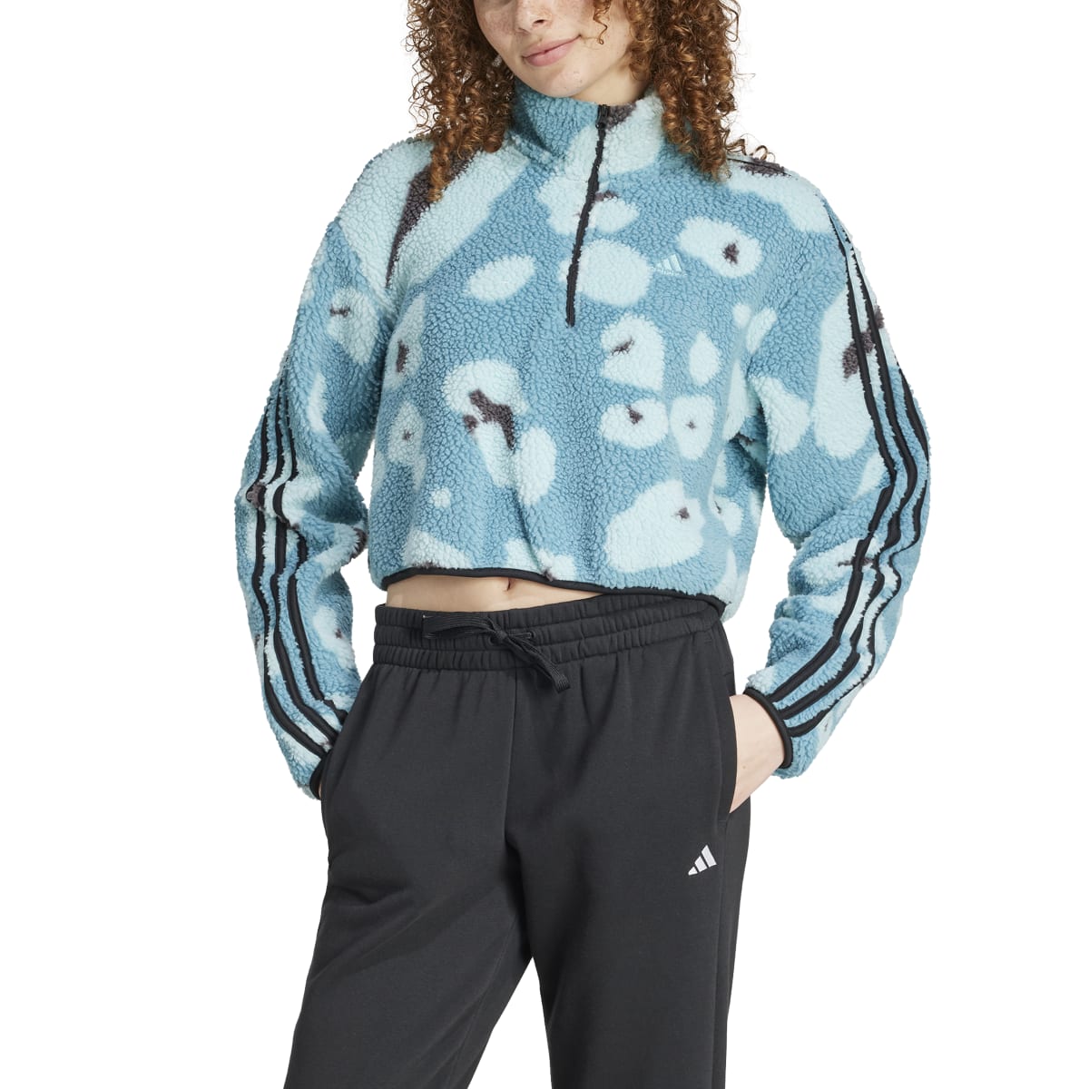 adidas Women's Essentials 3-Stripes Cropped 1/4 Zip Womens Apparel Sweatshirts & Fleece