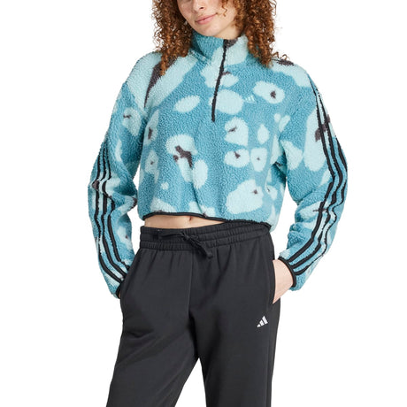 adidas Women's Essentials 3-Stripes Cropped 1/4 Zip Womens Apparel Sweatshirts & Fleece