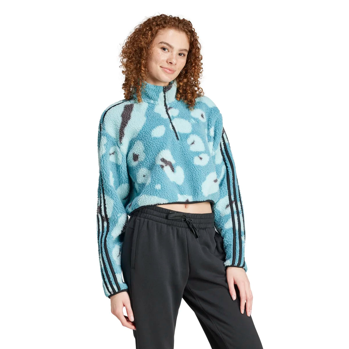 adidas Women's Essentials 3-Stripes Cropped 1/4 Zip Womens Apparel Sweatshirts & Fleece