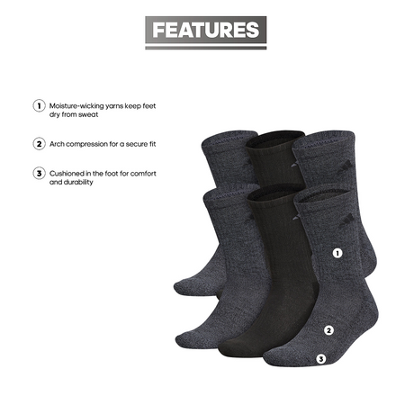 adidas Men's Athletic Cushioned 6-Pack Crew Socks-2