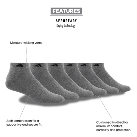 adidas Men's Athletic Cushioned Low Cut Socks 6-Pack Unisex Accessories Socks