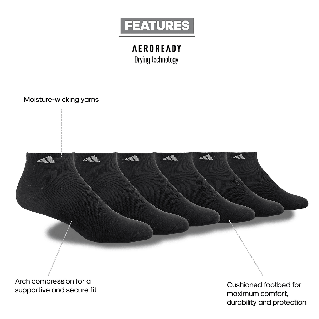 adidas Men's Athletic Cushioned Low Cut Socks 6-Pack Unisex Accessories Socks