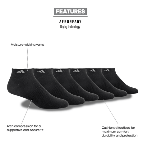 adidas Men's Athletic Cushioned Low Cut Socks 6-Pack Unisex Accessories Socks