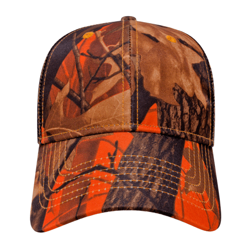 Cap America Orange Ridge Camo with Black Trucker Mesh Cap Unisex Accessories Hats & Caps