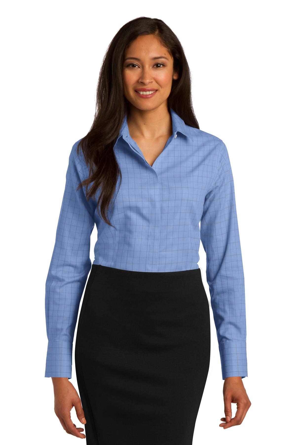 Red House Women's   Windowpane Plaid Non-Iron Shirt