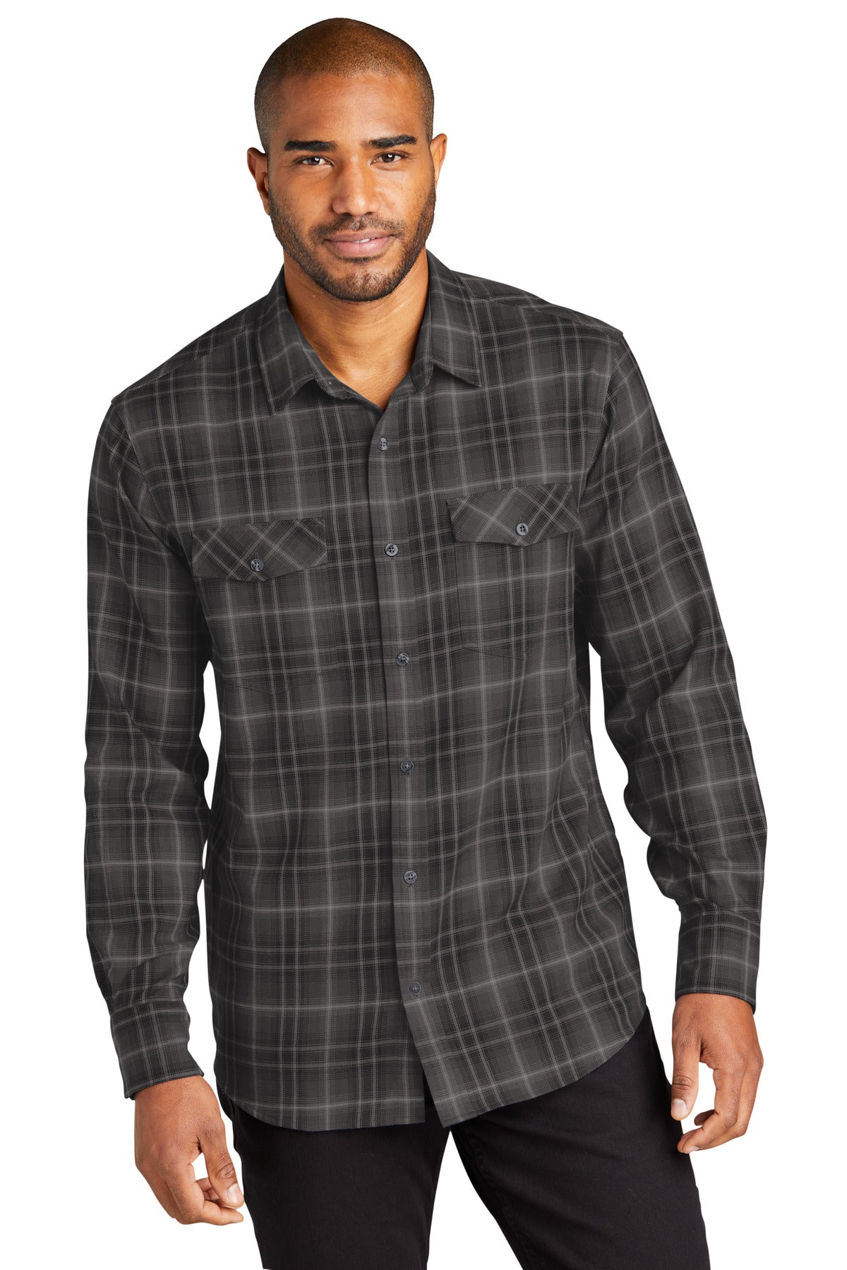 Port Authority Men's   Long Sleeve Ombre Plaid Shirt W672