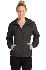 Sport-Tek Women's   Heather Colorblock Raglan Hooded Wind Jacket