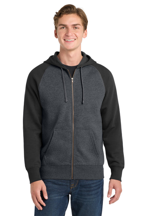Sport-Tek Men's   Raglan Colorblock Full-Zip Hooded Fleece Jacket