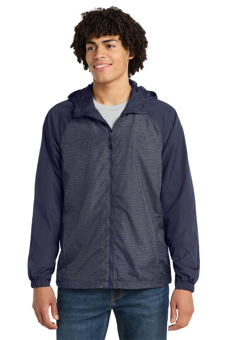Sport-Tek Men's   Heather Colorblock Raglan Hooded Wind Jacket