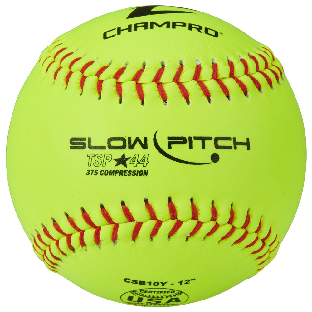Champro One Dozen ASA/USA Yellow Leather Cover Slow Pitch 12" Softballs