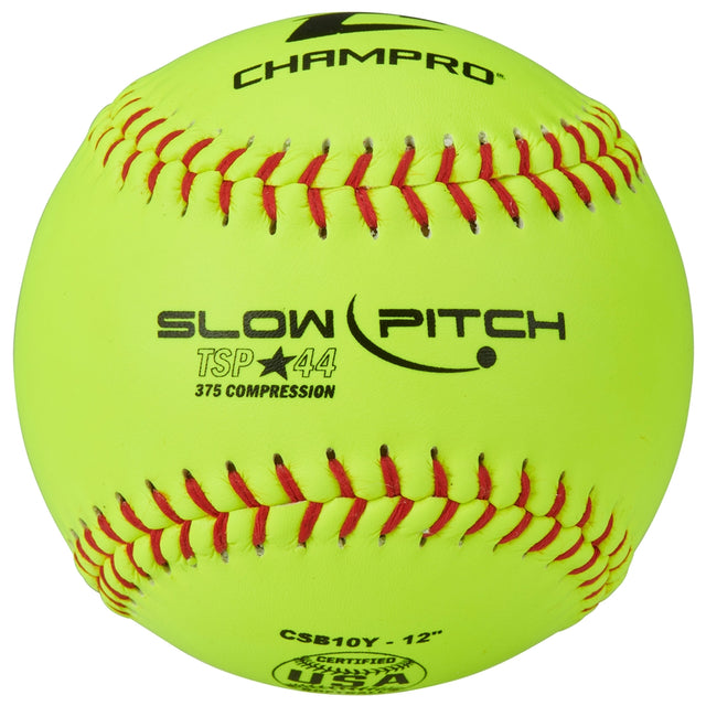 Champro One Dozen ASA/USA Yellow Leather Cover Slow Pitch 12" Softballs