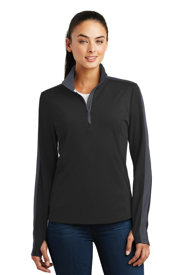 Sport-Tek Women's   Sport-Wick   Textured Colorblock 1/4-Zip Pullover