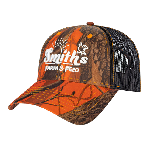 Cap America i2034 Orange Ridge Camo with Black Trucker Mesh Cap-1